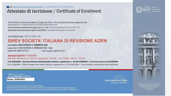 Registro dei Revisori legali / Italian Register of Statutory Auditors - SIREV